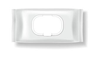 Empty packaging design for wet wipes with realistic details. White and minimalistic style, emphasizing hygiene and cleanliness. Ideal for branding purposes. vector