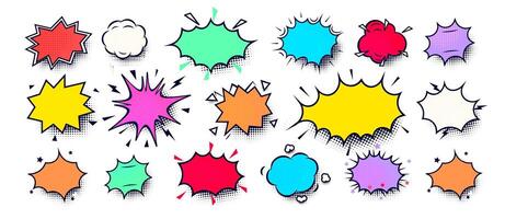 Comic speech bubbles in retro pop style with bold colorful shapes and empty captions. Perfect for humor, memes, quotes, sound effects, web and print design. illustration. vector