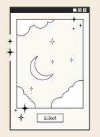 Retro computer window and dialogue screen with picture redactor with moon and stars, interface in 00s aesthetics. illustration and graphic design element. vector