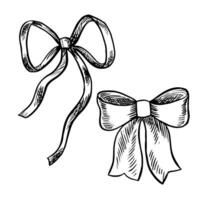 Bows made of ribbons. Black and white graphic illustration, made by hand. Isolates on a white background. A design element for flyers, banners, posters, packages and labels, postcards and more. vector