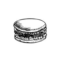 Macaroni cookies. graphics, black and white hand-drawn illustration. Highlight it on a white background. Almond confectionery products. An element of your design. For banners, websites. vector