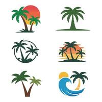 Palm trees and beach icons vector