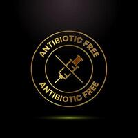 Antibiotic free icon design illustration, No antibiotic badge in gold color style vector
