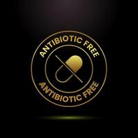 Antibiotic free icon design, No antibiotic label badge in gold color style vector