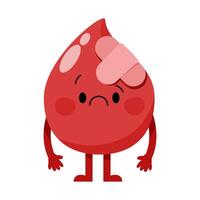 Cute sad character red blood drop with bandage vector