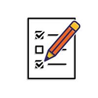 education icon. check mark. book or paper with pencil is checking. smart, learning, clever. Mixed design style vector