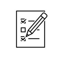 education icon. check mark. book or paper with pencil is checking. smart, learning, clever. Outline design style vector