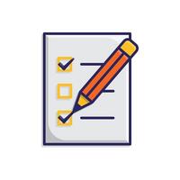 education icon. check mark. book or paper with pencil is checking. smart, learning, clever. isometric design style vector
