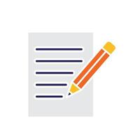 education icon. writing. book or paper with pencil writing. smart, learning, clever. Flat design style vector