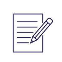 education icon. writing. book or paper with pencil writing. smart, learning, clever. Outline design style vector