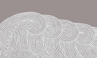 Hand drawn brush swirling and flowing lines waves pattern, Japanese style block print, fingerprint motif texture background on taupe, simple rolling ocean ripples for textile, decoration, carpet vector