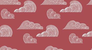 Hand drawn Japanese seamless pattern with repeating white stylized waves and ripples lines on warm muted red background, simple graphic for textile, carpet, wallpaper vector