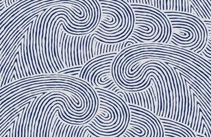 Hand drawn brush swirling and flowing lines overlapping waves pattern, Japanese style block print, fingerprint motif texture background on blue, simple dense and dynamic rolling ocean ripples vector
