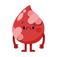 Very sad sick character red drop of blood with bandages vector