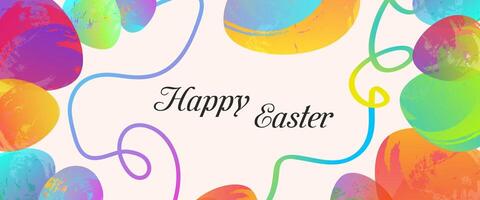 Easter banner with eggs hand drawn texture colorful vector