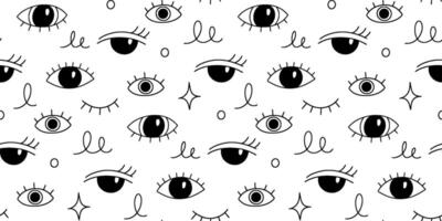 Eye doodle seamless pattern. Hand drawn doodle sketch simple background. Open, wink eyes minimal seamless pattern. Abstract pop beauty vector