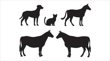 Silhouette Collection Dog, Cat, Horse, and Cow Illustrations vector