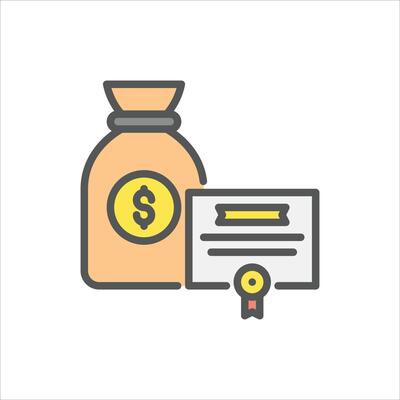 asset filled outline icon. asset certificate color line illustration.
