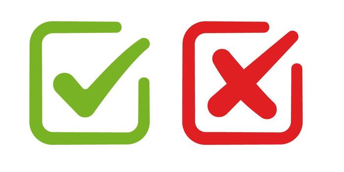 Green check mark and red cross in square vector
