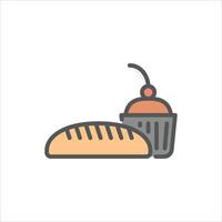 bakery filled outline icon. bread and cupcake color line illustration. vector