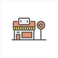 cafe building filled outline icon. restaurant color line illustration. vector