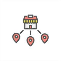 restaurant branch filled outline icon. restaurant location color line illustration. vector
