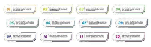 Bullet points numbers from 1 to 12 list markers modern style vector