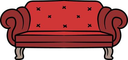 Red cushioned sofa with armrests illustration vector