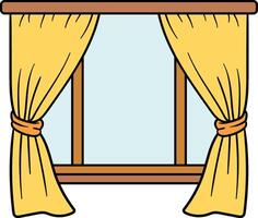 Window with yellow curtains open wide illustration vector