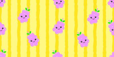 Kid's seamless pattern. Smiling Grape. Exotic fruit fashion print. Design elements for baby textile or clothes. Hand drawn doodle repeating delicacies. Tropical wallpaper vector