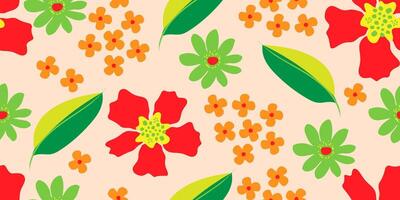 Exotic hand drawn colorful flowers, seamless patterns with floral for fabric, textiles, clothing, wrapping paper, cover, banner, home decor, abstract backgrounds. vector
