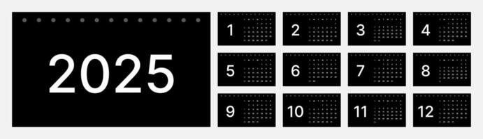 A minimalist 2025 calendar with a modern and elegant black and white design. In a simple format with clear numbers and neat layout, suitable for professional and decorative use. vector