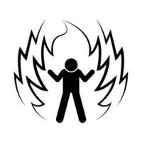 Stick figure stickman icon, human silhouette unleashes his full power. super hero with high anger ready for action. vector
