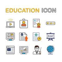 education icon set. Learning, Virtual Classroom, student, teacher, etc. education symbol on white background. smart, learning, clever. Mixed design style vector
