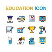 education icon set. learning result, Study Planner, Live Chat, etc. education symbol on white background. smart, learning, clever. isometric design style vector