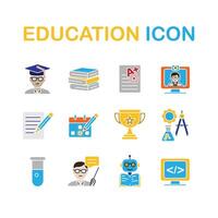 education icon set. learning result, Study Planner, Live Chat, etc. education symbol on white background. smart, learning, clever. flat design style vector
