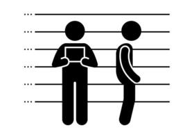 Stick figure stickman icon, human silhouette. A prisoner is being photographed from the front and side. vector
