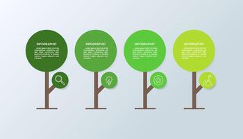 4 circle tree infographic template with business icons vector