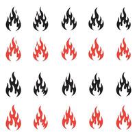 Set of stylized fire icons in red and black. vector