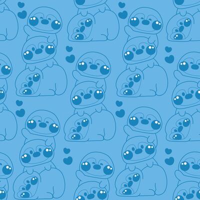 Seamless pattern of cute penguin stay on top each other line hand drawn greeting with heart background.Polar bird animal character cartoon design.Relax.Lay.Kawaii.Illustration.