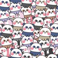 Repeat.Seamless pattern of cute panda teddy bear stay on top each other greeting with heart background.Chinese wild animal character cartoon design.Relax.Lay.Kawaii.Illustration. vector