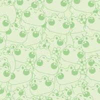Seamless pattern of cute frog stay on top each other greeting with flower line hand drawn background.Reptile animal character cartoon design.Relax.Lay.Kawaii.Illustration. vector