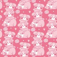 Seamless pattern of cute dog puppy stay on top each other line hand drawn with bone and heart background.Pet animal character cartoon design.Relax.Lay.Kawaii.Illustration. vector