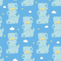 Seamless pattern of cute crocodile stay on top each other greeting with cloud and star sky background.Reptile animal character cartoon design.Relax.Lay.Kawaii.Illustration. vector