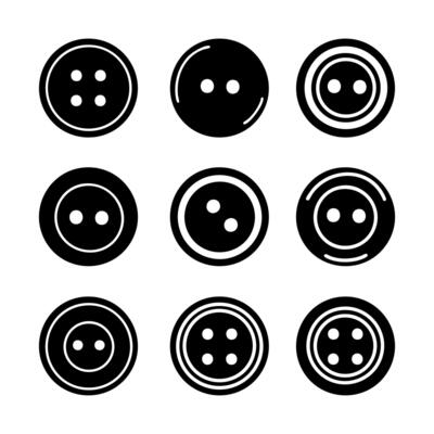 Set of button icon silhouette. Black and white clip art illustration