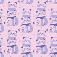 Seamless pattern of cute panda teddy bear stay on top each other greeting with heart line hand drawn background.Chinese wild animal character cartoon design.Relax.Lay.Kawaii.Illustration. vector