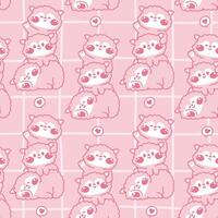 Seamless pattern of cute sheep stay on top each other greeting with heart background.Farm animal character cartoon design.Relax.Lay.Kawaii.Illustration. vector