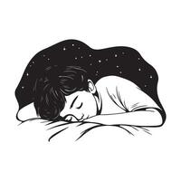 a Boy Sleeping Peacefully in Bed with Pillow on White Background vector