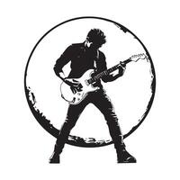 Cool Stylish Man Rocking Out with His Guitar in a Bold Performance vector
