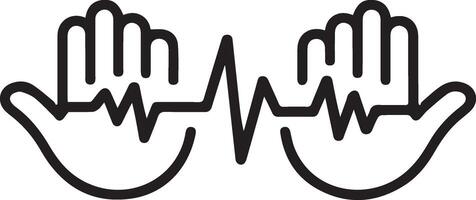 Two hands with a heartbeat line and a heartbeat vector